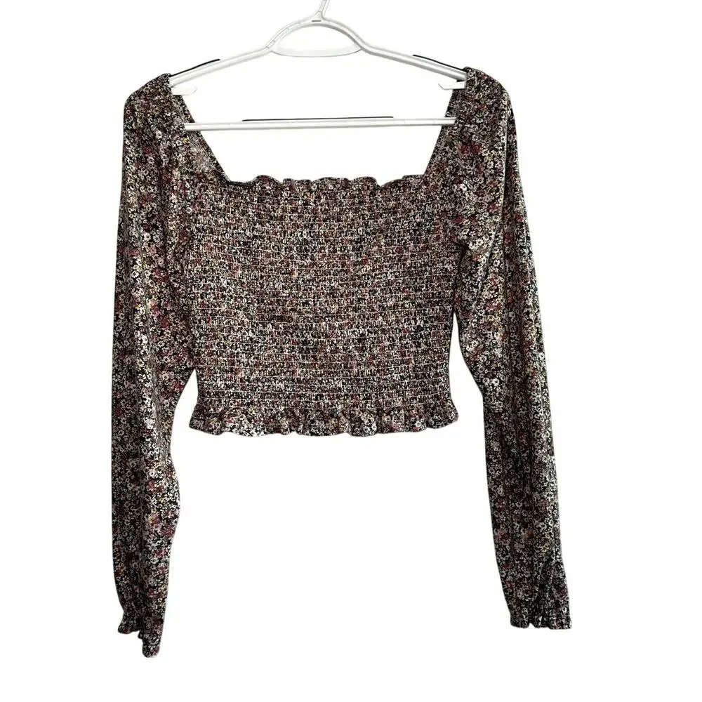 SO smocked floral crop‎ top womens small prairie milkmaid fairycore cottagecore